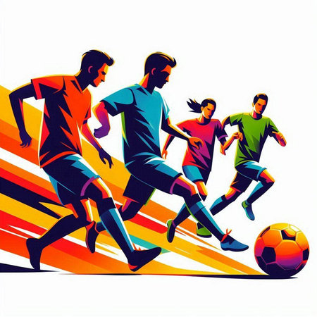 Soccer players in action, vector illustration. Colorful illustration.のイラスト素材