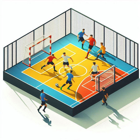 Isometric volleyball court with players and players. 3d vector illustration.のイラスト素材