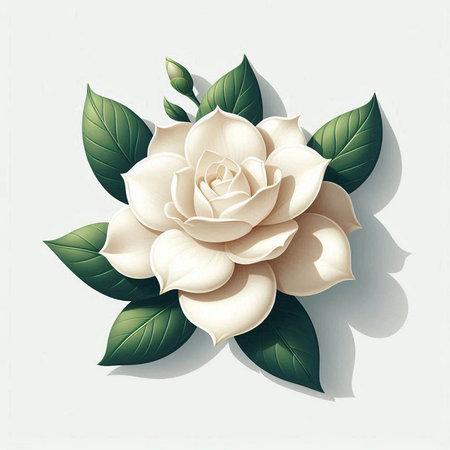 Beautiful white rose with green leaves on white background. Vector illustration.のイラスト素材