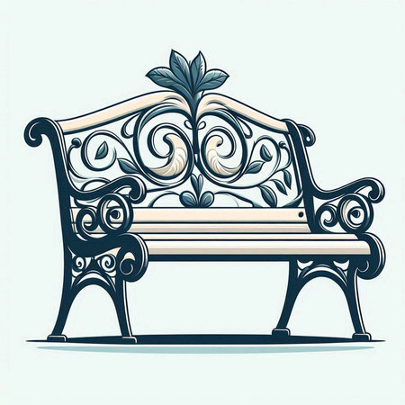 Luxury vintage bench with floral pattern on it. Vector illustration.のイラスト素材