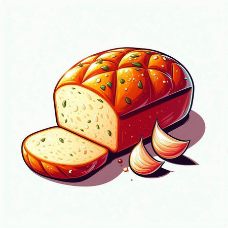 Illustration of a loaf of bread on a white background with garlicのイラスト素材