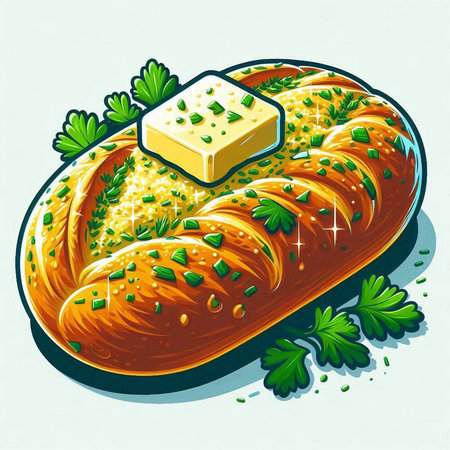 Baked bread with butter and parsley. Vector illustration. Eps 10のイラスト素材