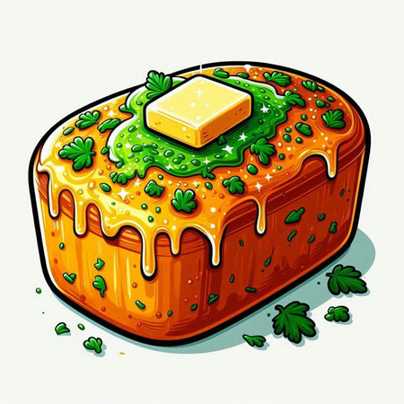 Cake with butter and clover. Hand drawn vector illustration.のイラスト素材