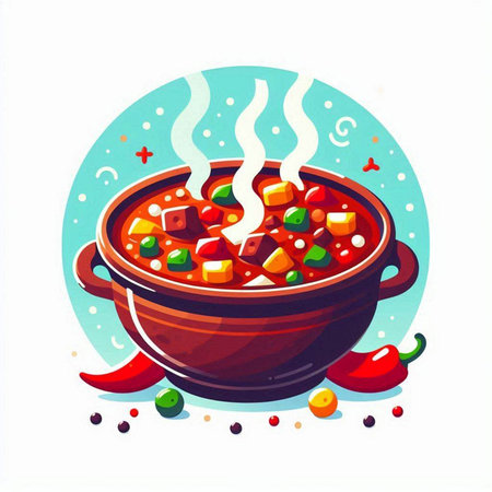 Mexican chili con carne in a pot. Vector illustration.のイラスト素材