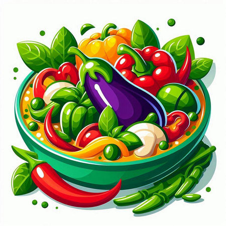 Vegetable salad in a bowl. Vector illustration isolated on white background.のイラスト素材