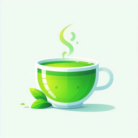 green tea cup on green background, vector illustration, eps10のイラスト素材