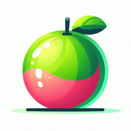 Green apple with red and green leaves on a white background. Vector illustrationのイラスト素材