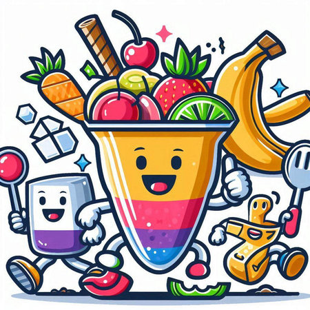 Fruit and berry smoothie cartoon doodle vector illustrationのイラスト素材
