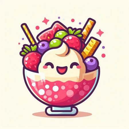 Fruit ice cream in a bowl. Cute cartoon vector illustration.のイラスト素材