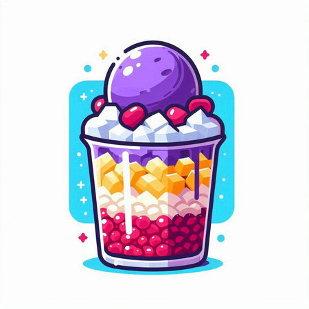 Fruit ice cream in a glass. Vector illustration in cartoon style.のイラスト素材
