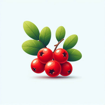 Cranberry branch with red berries and green leaves. Vector illustrationのイラスト素材