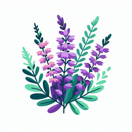 Lavender flowers bouquet isolated on white background. Vector illustration.のイラスト素材
