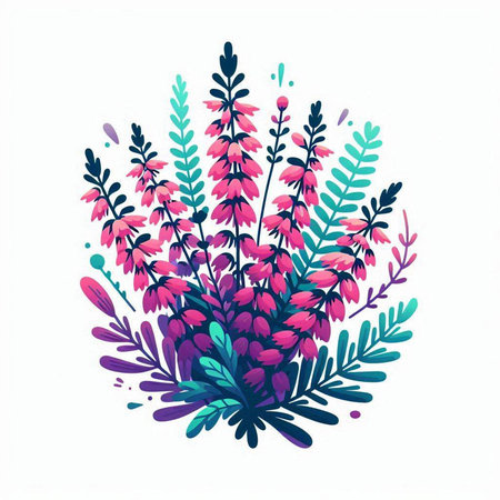 Bouquet of pink and purple flowers and leaves. Vector illustration.のイラスト素材