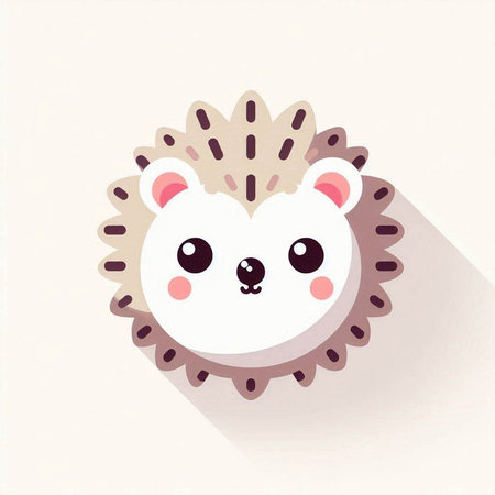 Cute hedgehog with long shadow on white background. Vector illustration.のイラスト素材