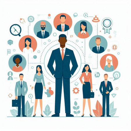 Business people in flat style. Teamwork concept. Vector illustration.のイラスト素材