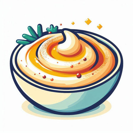 Bowl of hummus on a white background. Vector illustration.のイラスト素材