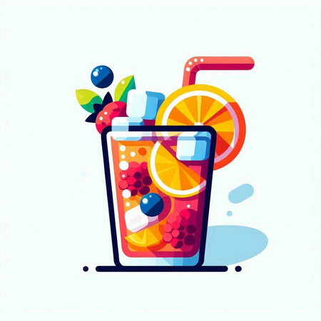 Cocktail with orange, berries and ice. Vector illustration.のイラスト素材