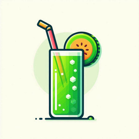 Cocktail with slice of kiwi and straw. Vector illustration.のイラスト素材