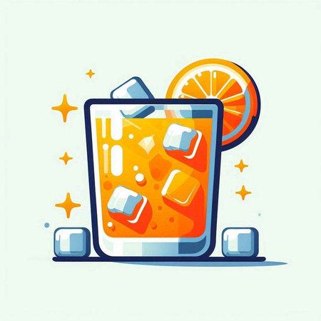 Cocktail with ice cubes and orange slice. Vector illustration.のイラスト素材