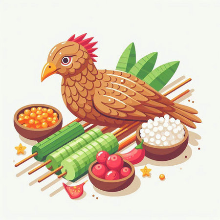 Illustration of japanese food with chicken on white background.のイラスト素材