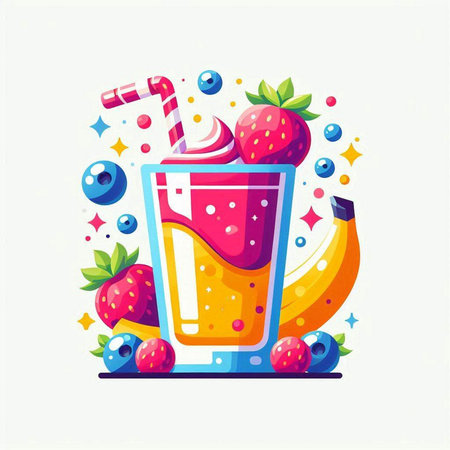 Fruit smoothie in a glass with a straw. Vector illustration.のイラスト素材