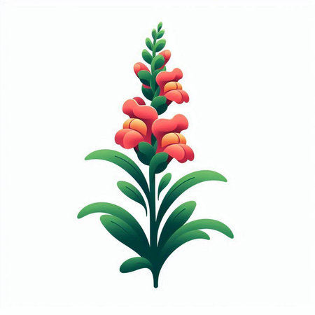 Illustration of a green plant with red flowers on a white backgroundのイラスト素材