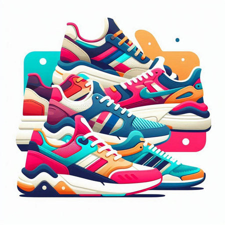 Vector illustration of running shoes. Colorful sneakers in flat style.のイラスト素材