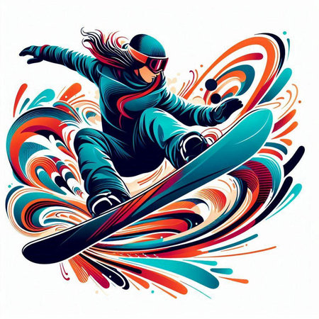 Snowboarder on colorful background. Vector illustration for your design.のイラスト素材