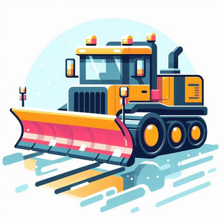 Snowplow and snowmobile. Vector illustration in flat style.のイラスト素材