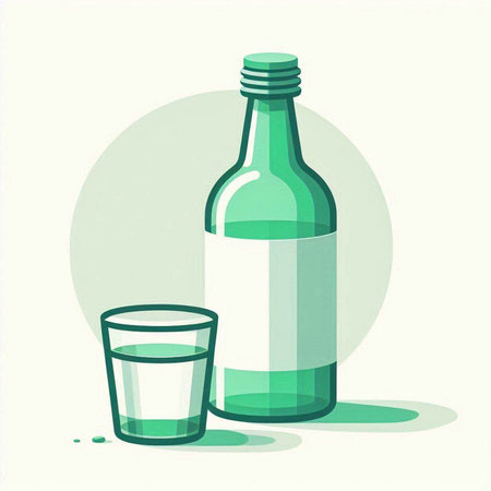 Bottle and glass of water. Vector illustration in flat style.のイラスト素材