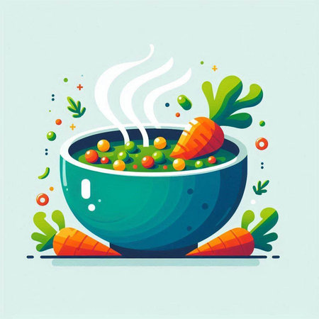 Vegetable soup in a bowl with carrots. Vector illustration.のイラスト素材