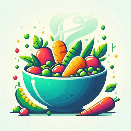 Vegetable salad in a bowl. Vegetarian food. Vector illustration.のイラスト素材