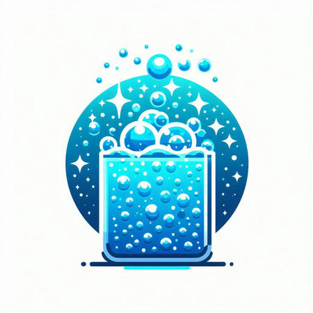 Cleaning icon with soap bubbles and bubbles on white background. Vector illustration.のイラスト素材