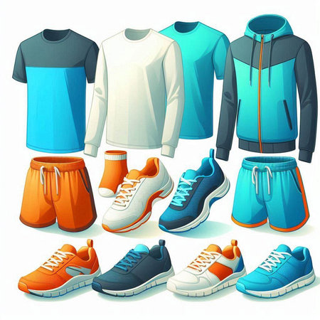 Illustration of a set of sportswear, sneakers and shorts.のイラスト素材