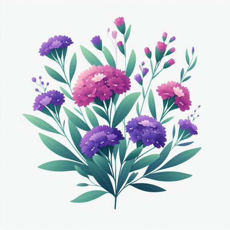 Bouquet of purple flowers on white background. Vector illustration.のイラスト素材