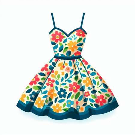 Beautiful summer dress with floral pattern on white background. Vector illustration.のイラスト素材