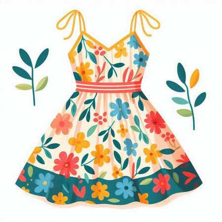 Cute summer dress with floral pattern on white background. Vector illustration.のイラスト素材