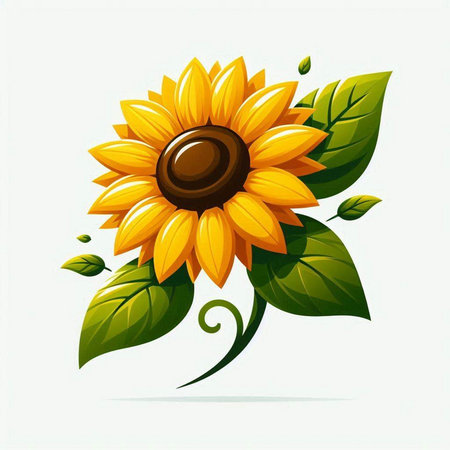 Sunflower and leaves isolated on a white background. Vector illustration.のイラスト素材