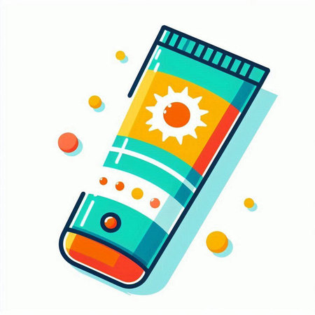 Sunscreen cream icon. Vector illustration of sun protection cream. Hand drawn sun cream icon.のイラスト素材