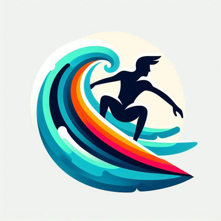 surfer girl on the wave. vector illustration of a stylized silhouette of a surfer.のイラスト素材