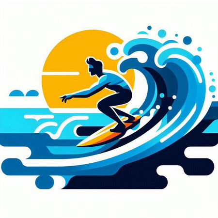 Surfer on the surfboard on the waves. Vector illustration.のイラスト素材