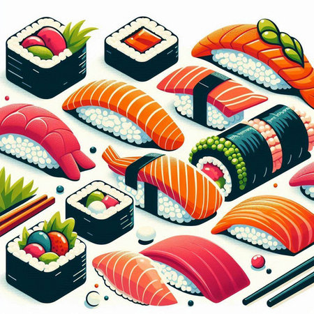 Sushi set. Sushi rolls. Japanese food. Vector illustrationのイラスト素材