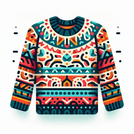 Colorful winter sweater with ethnic ornaments. Vector illustration.のイラスト素材