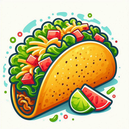 Illustration of a Taco with Fruits and Vegetables on White Backgroundのイラスト素材