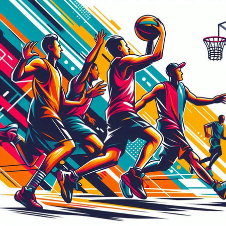 basketball players in action on a sports background. Pop art retro vector illustrationのイラスト素材