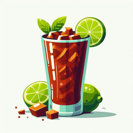 Cuba libre cocktail with lime and ice. Vector illustration.のイラスト素材