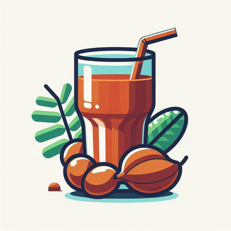 Coconut juice in a glass with a straw. Vector illustration.のイラスト素材