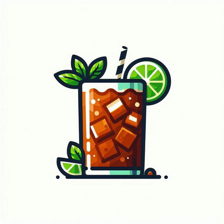 Cuba libre cocktail with lime and mint. Vector illustration.のイラスト素材