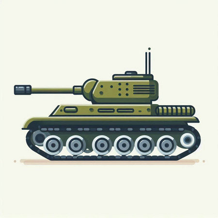 Cartoon tank isolated on white background. Vector illustration in retro style.のイラスト素材