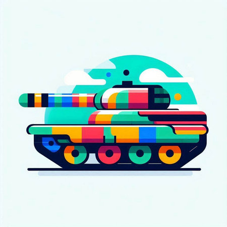 Military tank in flat style. Vector illustration on the theme of warのイラスト素材